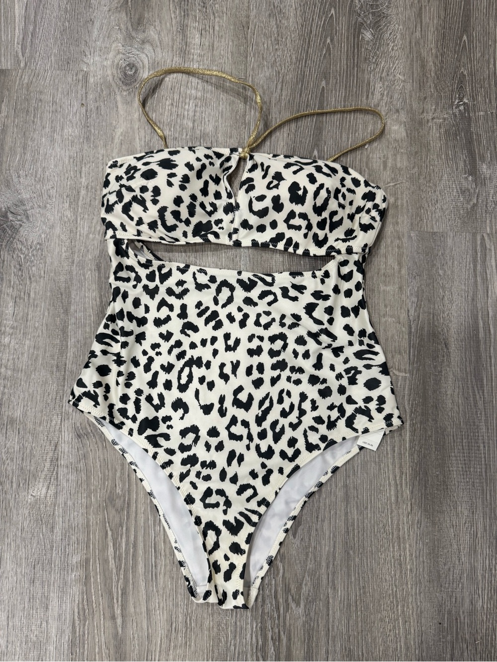 aerie Black and White Leopard Cutout One-Piece with Gold Straps